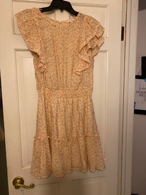 Blu Pepper Cotton Peach Floral Dress Boho Country Cottage Summer Size M |  eBay