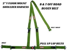 SANDRAIL 2" SEAT BELT 3 POINT B & T Y HARNESS ALL BOLT IN HARNESS LIME GREEN