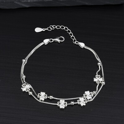 Chic Lucky Four-Leaf Clovers Sterling Silver Layered Box