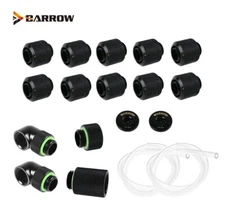 Barrow 3/8" ID, 1/2" OD 10/13mm Compression Fitting Soft Tubing 18Pcs Set Black