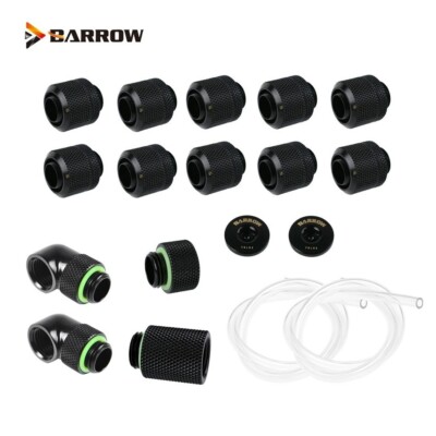 Barrow 3/8'' ID, 1/2'' OD 10/13mm Compression Fitting Soft Tubing 18Pcs Set Black