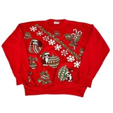 Vintage 1990 Nut Cracker Size M Kitten Sweater Christmas Red Holiday Sweatshirt