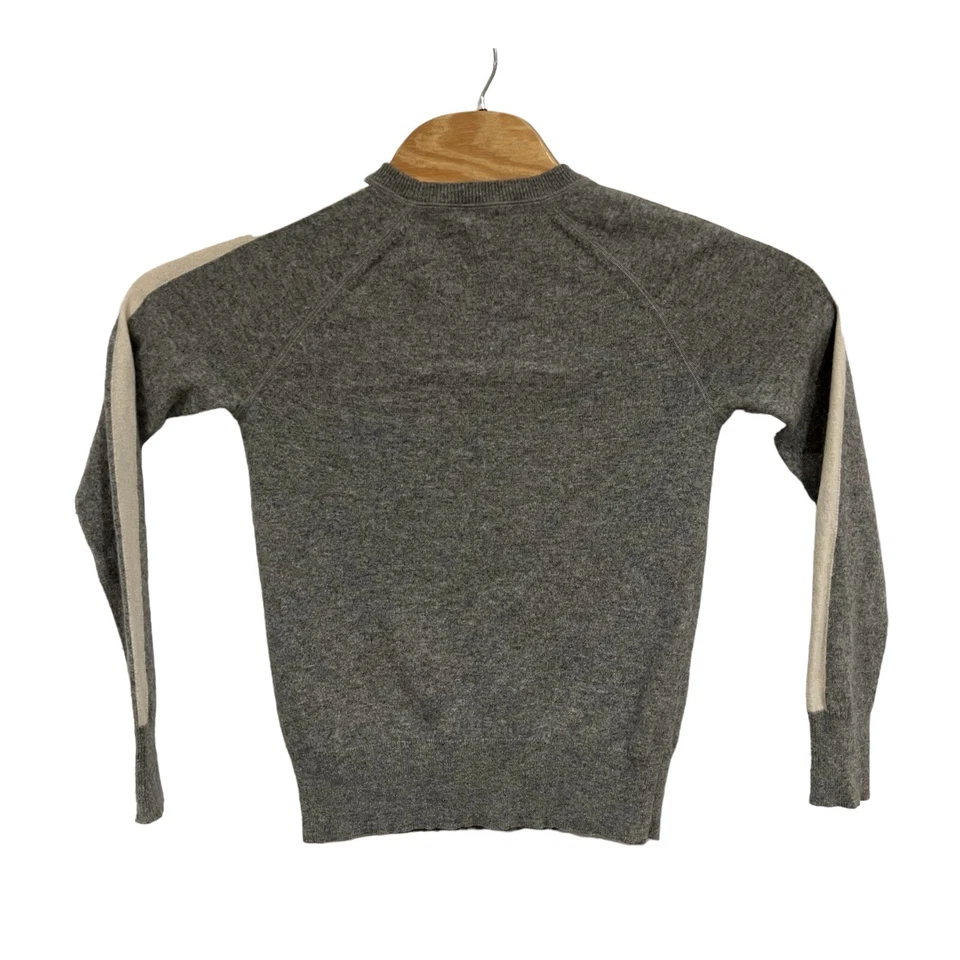 Theory Gray Athletic Stripe Crew Long Sleeve Cashmere Sweater Jumper Size P ECU - Image 2 of 4