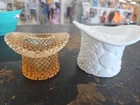 2 Fenton Amber Depression Glass Top Hat Daisy & Button Large Milk Glass