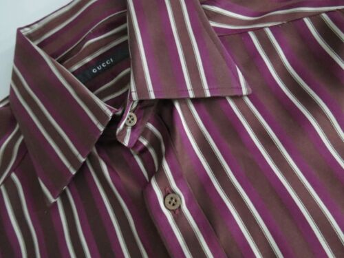 Gucci Hecho en Italia Tom Ford Era Púrpura Rayas Algodón Camisa de Vestir 39-15 1/2 - Imagen 4 de 8
