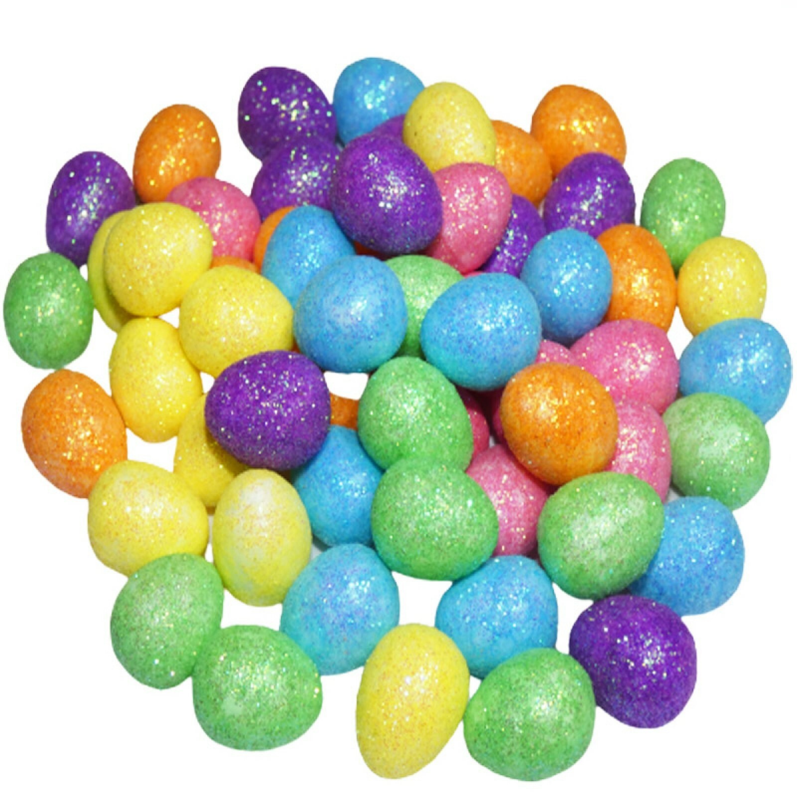 60 Mini Glitter Foam Easter Eggs Decorating Bonnets Craft Egg Hunt