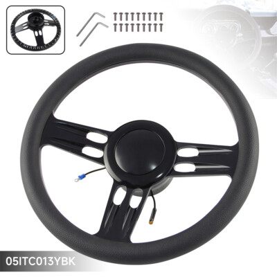 14'' 9-LOCH CHROM MIT HALBWICKLUNG PVC LENKRAD + ADAPTER FÜR CHEVY/GM / JEEP