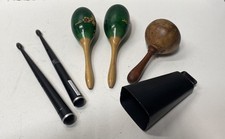 Percussion Lot Hand Painted Maracas Cowbell Electronic Rhythm Sticks 6pc