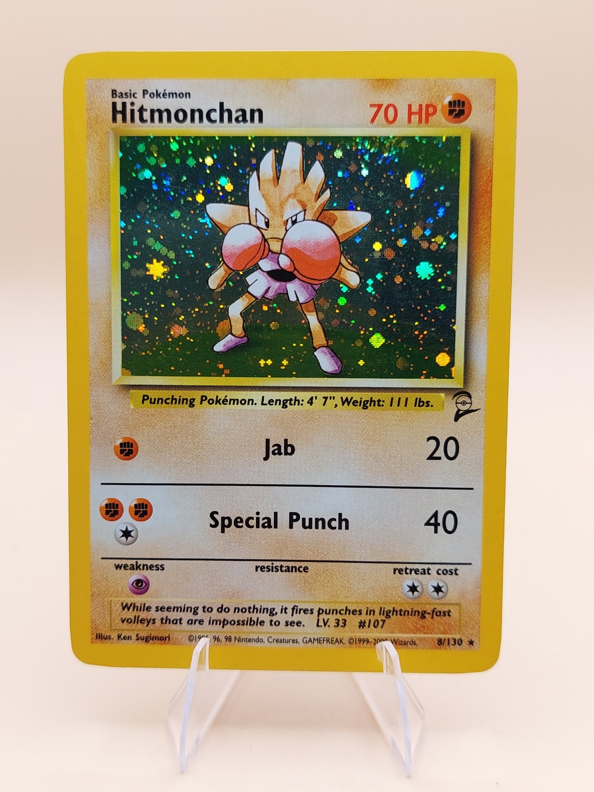 Hitmonchan Base Set 2 Holo Rare 8/130 Pokemon Card - WOTC 2000 SWIRL