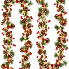 13.1Ft 60LED Prelit Christmas Garland with Lights, Battery Operated Berry Pin...