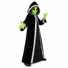 Kids Alien Halloween Costume Cosplay Cloak Mask Gloves 3pc Medium Black Outfit