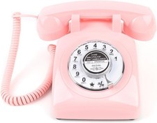 Rotary Dial Telephone 1960 Style Pink Retro Old Fashioned Vintage Phone WorkinG