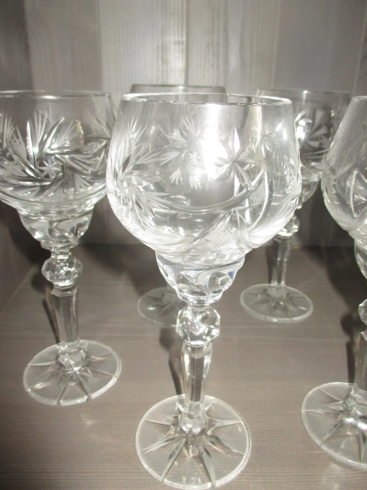 6 Bleikristall Wein Gläser Schleuderstern 8zackiger Bodenstern 18,5 cm Vintage - Bild 3 von 4