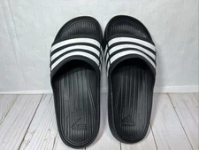 Mens Adidas Slides Sandals Black White Stripes Size 5