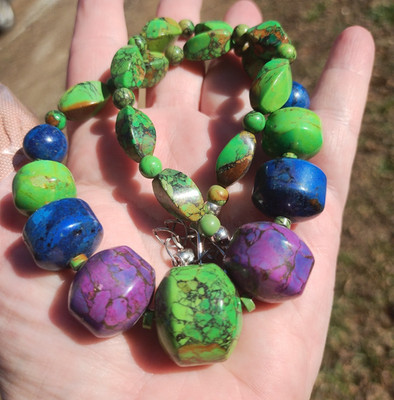 Jay King DTR mine finds multi Turquoise Statement necklace 925 Sterling Silver,