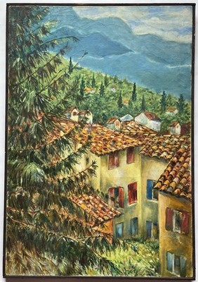 Mid Century 50s Swiss Alps Landscape Oil Painting Mountains Jack Paul Maroon