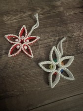 Lot Of 2 Handmade Crocheted Christmas Decorations / Ornaments Vintage