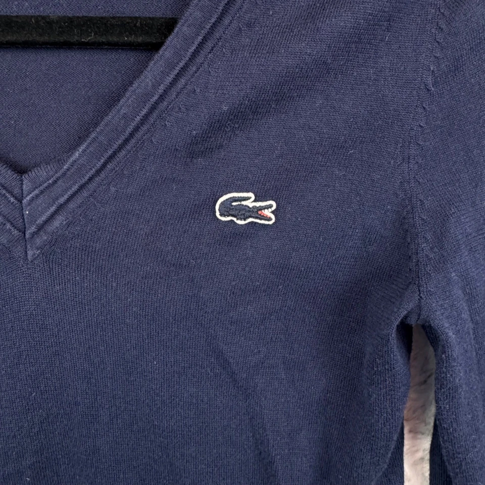 Свитер Lacoste размер 32 XS темно-синий v-образным вырезом с длинным рукавом хлопковая смесь новый без ЯРЛЫКОВ - Изображение 3 из 4