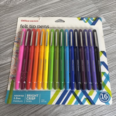 Office Depot Felt Tip Pens, Medium Point, Assorted, 16 Pack Pink Black 1.0mm