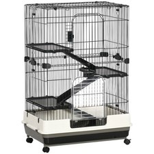 32"L 4-Level Small Animal Cage with Lockable Wheels, Tray, Black