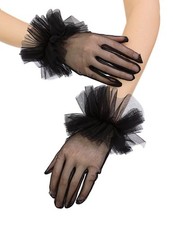 Bridal Short Tulle Sheer Gloves for Women Tea Party Ruffle Mesh Gloves Weddin...