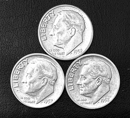 1952 P-D-S 10c SILVER Roosevelt Dimes, Year Set.  Higher Grade  XF+  (R184)