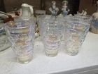 Vintage Rare set of 7 Federal Glass Colonial Iridescent Thumbprint Tumblers 10oz