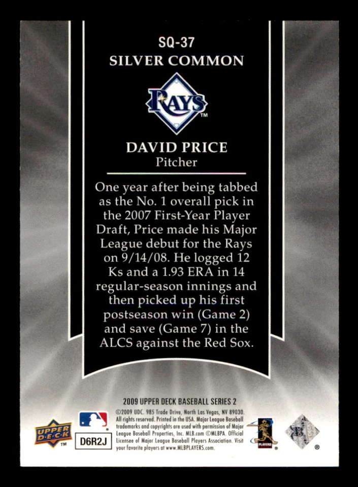 2009 Upper Deck #SQ-37 David Price StarQuest Silver Common - Image 2 of 2