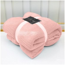 Luxury Popcorn Waffle Blanket Fleece Travel Throw Sofa Bed Warm Cosy Double King