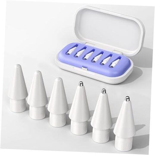 6 Pack Apple Pencil Replacement Tips with Purple Case Needle Nibs