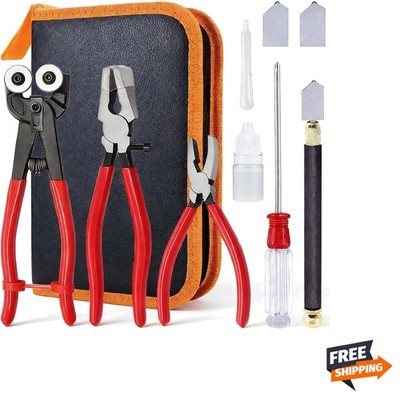 Glass Cutting Tool Kit with Tile Nipper, Glass Cutter,Running Pliers, Breaker...