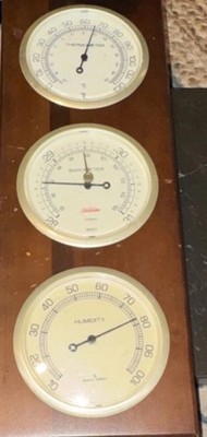 Sunbeam Wall Weather Station Wood Manual Thermometer Barometer Hygrometer Brown