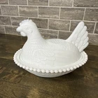 Vintage Indiana Glass Hen on Nest 7" Milk Glass Candy Dish