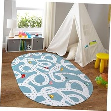 Large Washable Kids Rug, 4'x6' Non-Slip Car Road Rug for Playroom, Fun Kids