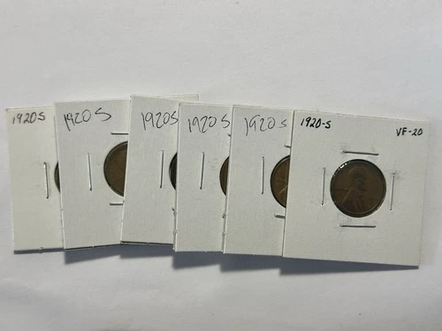 Lot of 6 1920-S Lincoln Wheat Cents AG to VF Semi Key Date