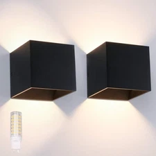 Black Wall Sconce 2-Pack 9W Aluminum Up and Down Lighting Modern Black Wall L...