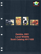 $5.50 Scott Value - 2001 ZAMBIA Wildlife African Cheetah Elephants CV MNH NH UMM
