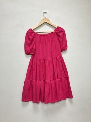 Muskat Mädchen Kleid Alter 13-14 Jahre Hot Pink Stufen Kittel Sommer Urlaub Puff