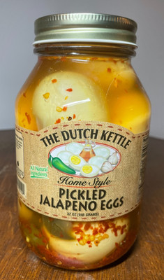 The Dutch Kettle Jalepeno Pickled Eggs Home Style Amish | 32 OZ Jar of 12 Eggs