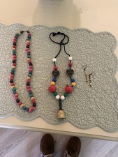 2 Colorful Style Strand Wood Bead Necklaces Small Bead Pierced Earrings