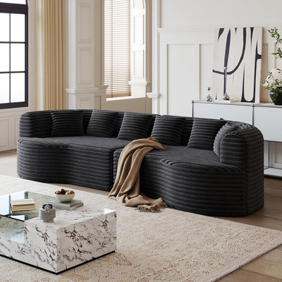 106'' Curved Black Sectional Sofa with 6 Pillows, No Assembly Needed