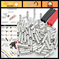 100PCS Non-Insulated Butt Connectors 22-16 AWG, Tinned Copper Splice Terminals 