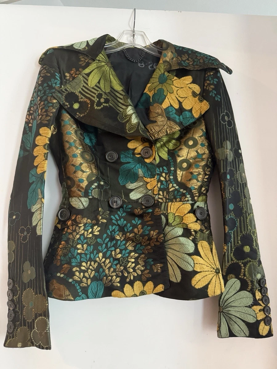 Chaqueta Burberry Prorsum Runway AW16 Metálica Floral Jacquard Peplum Talla 4