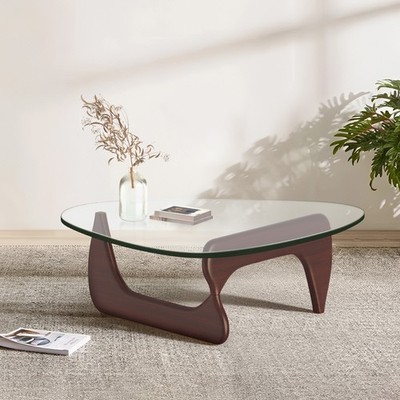 Used Noguchi Style Coffee Table in Walnut 8mm Triangle Glass Solid Wood Base