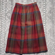 Vintage Plaid Wool A Line Midi Skirt Womens Fits Size 0 24" Dark Academia 80s
