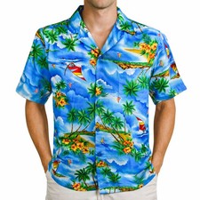 Camicia Aloha Hawaiian Seawind Media Con Fiori Di Hibisco Barche A Vela Palme