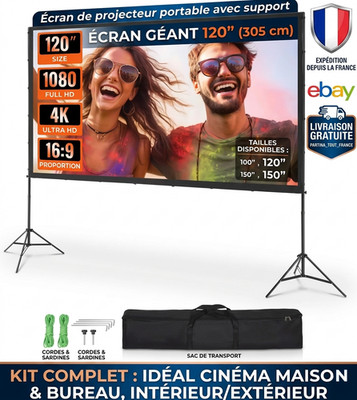 Projektionsleinwand mit Halterung 120'' (305cm) - 4K HD 16:9 - Outdoor & Home