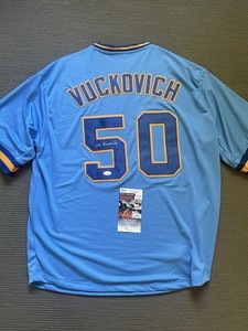 Signed Pete Vuckovich Milwaukee Brewers Jersey 1982 World Series Pitcher 