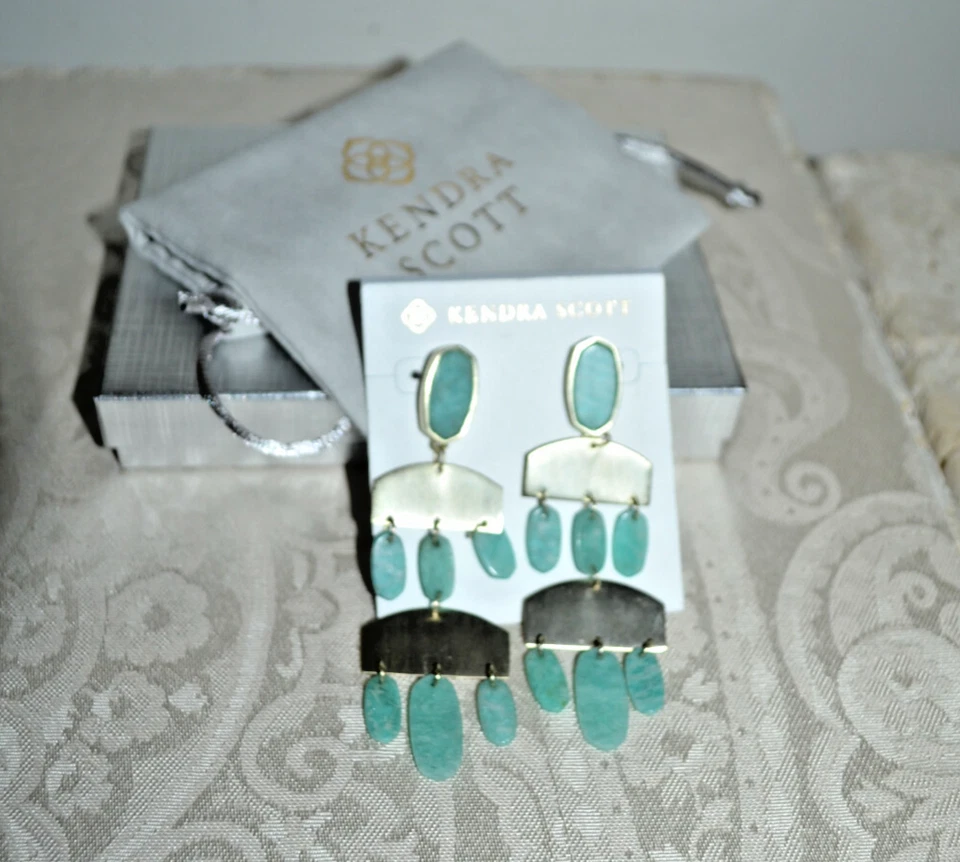 NUEVO CON ETIQUETAS $150 KENDRA SCOTT Araña Emmett Gota Amazonita Pendientes Plateados Foto 2 de 3