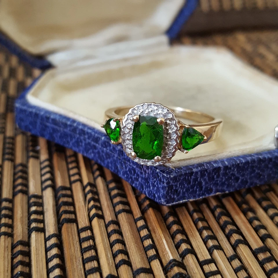 925 Sterling Silver Ring, Genuine Green Chrome Diopside Ring, Size S US 9, Gold - Image 3 of 4